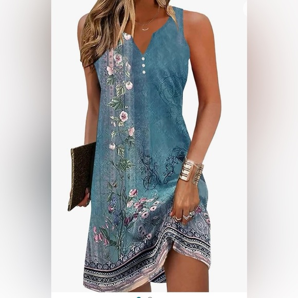 disamer Dresses & Skirts - V-Neck Floral Printed Summer A-Line , women’s vintage, Causal loose Boho dress.